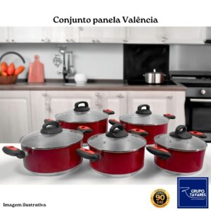 CONJUNTO PANELA VALÊNCIA VERMELHA 5 PEÇAS